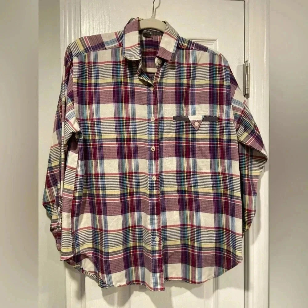 VTG Averroe Cotton Blend Plaid Flannel Corduroy Trim Triangle Locket Size S